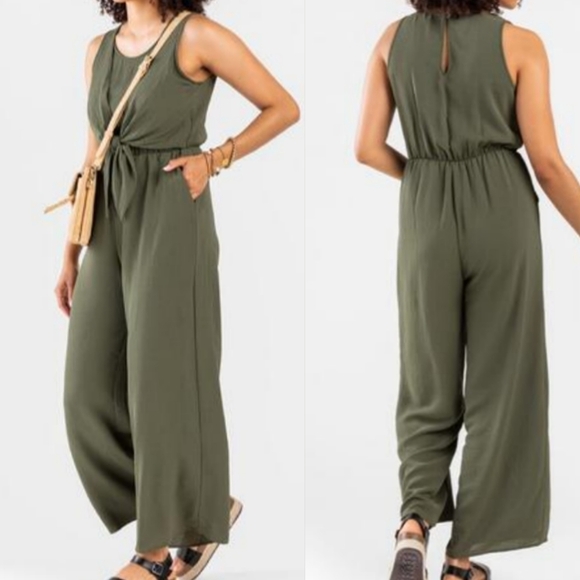 Everly Sybil Green Wide Leg Jumpsuit Small - Picture 1 of 14